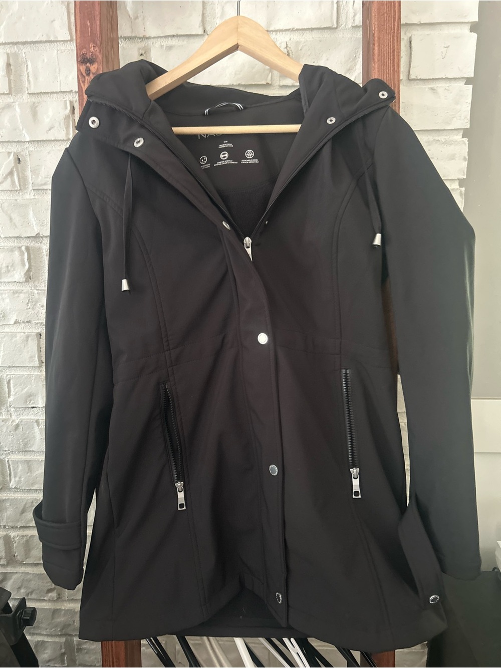 black Nautica women's hooded raincoat size M